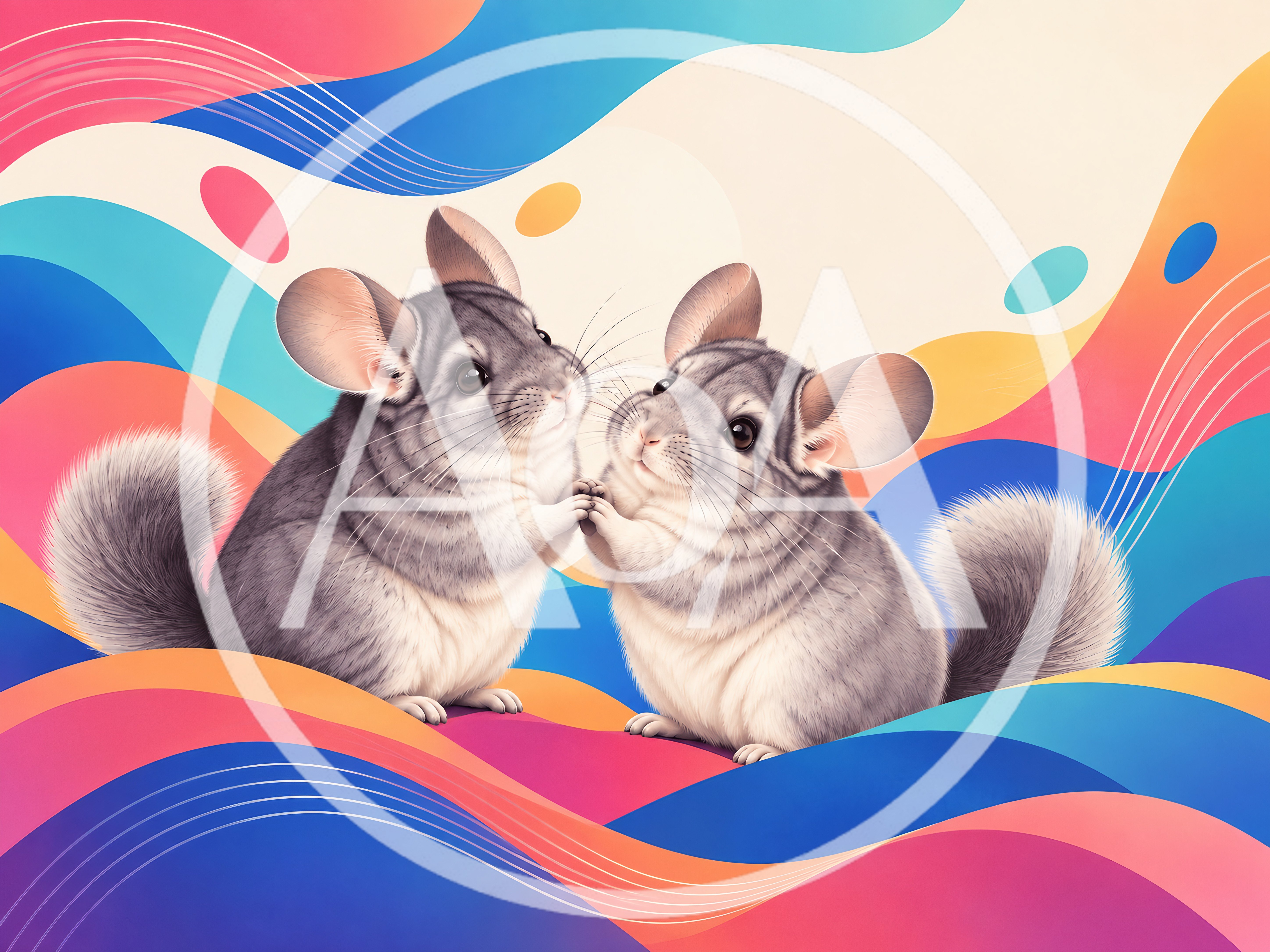 Two Cute Chinchillas Holding Hands On Abstract Background