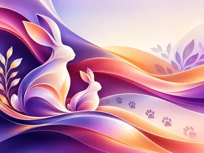 Abstract Illustration Of Two Rabbits In A Dreamy Landscape