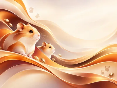 Two Cute Hamsters Amidst Abstract Golden Wavy Background