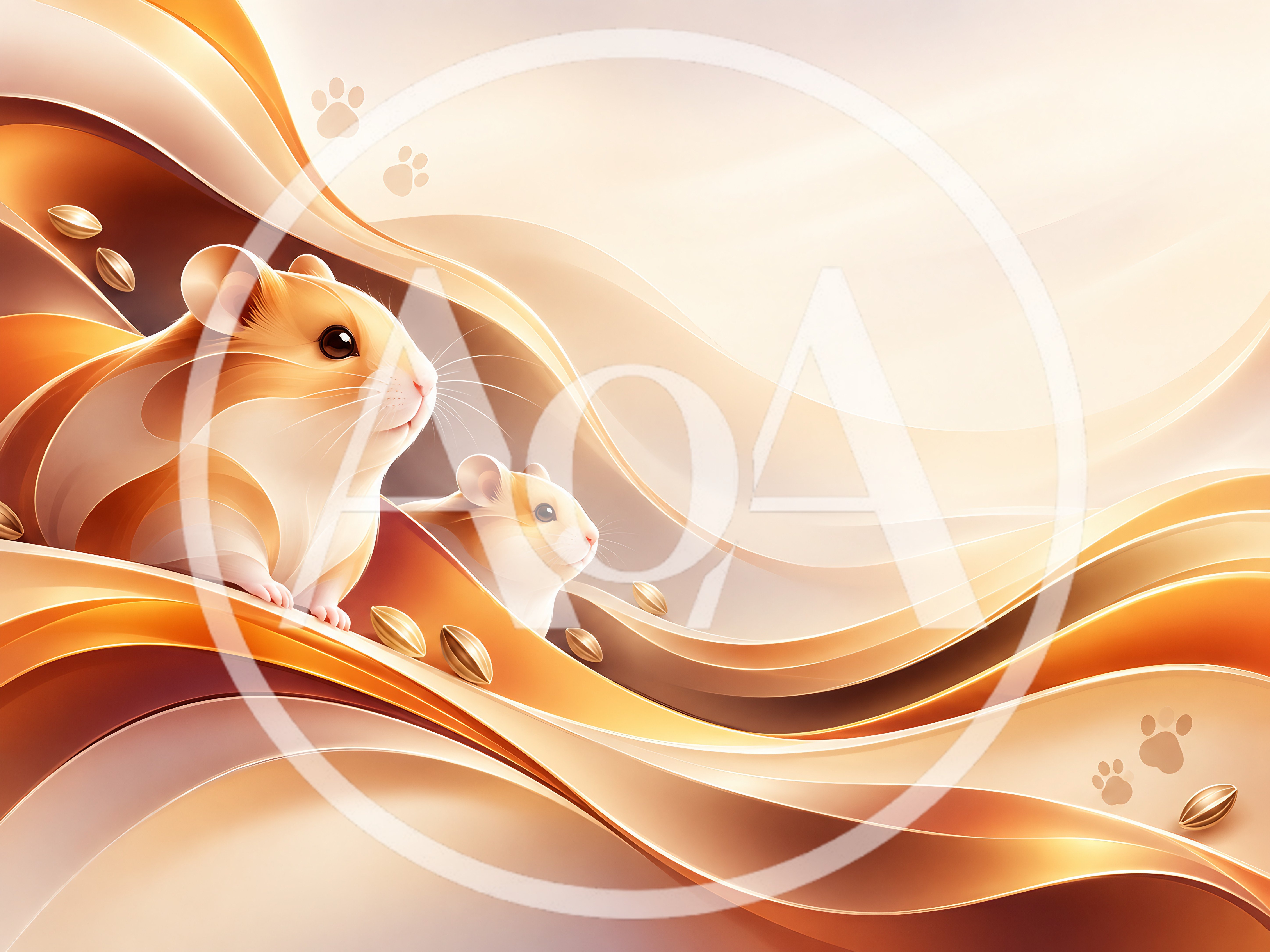 Two Cute Hamsters Amidst Abstract Golden Wavy Background