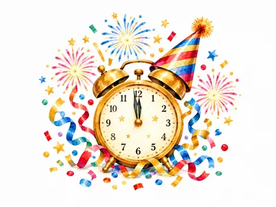 New Year Celebration Alarm Clock With Party Hat