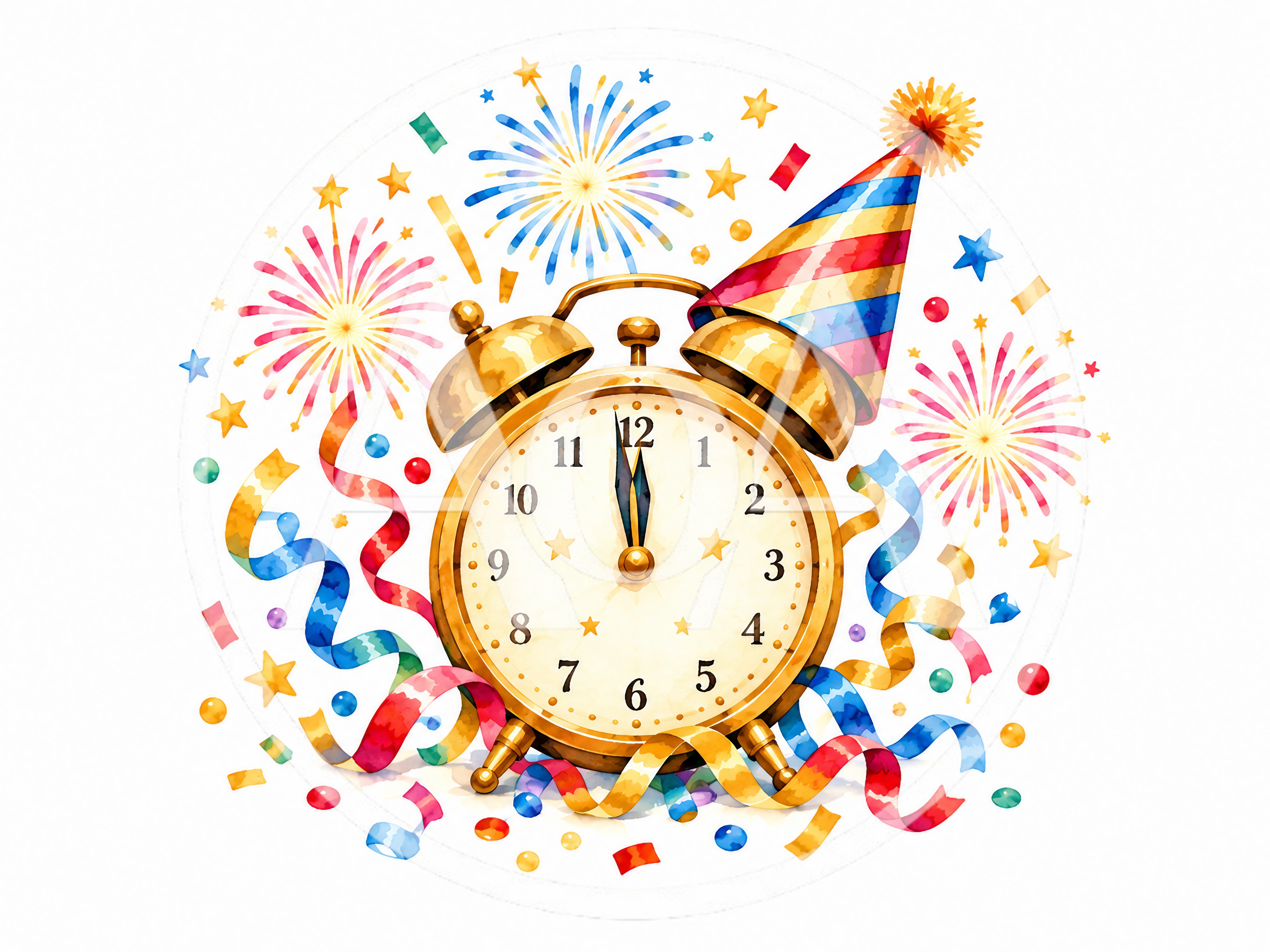 New Year Celebration Alarm Clock With Party Hat