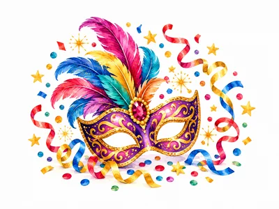Festive Mardi Gras Masquerade Mask With Colorful Feathers