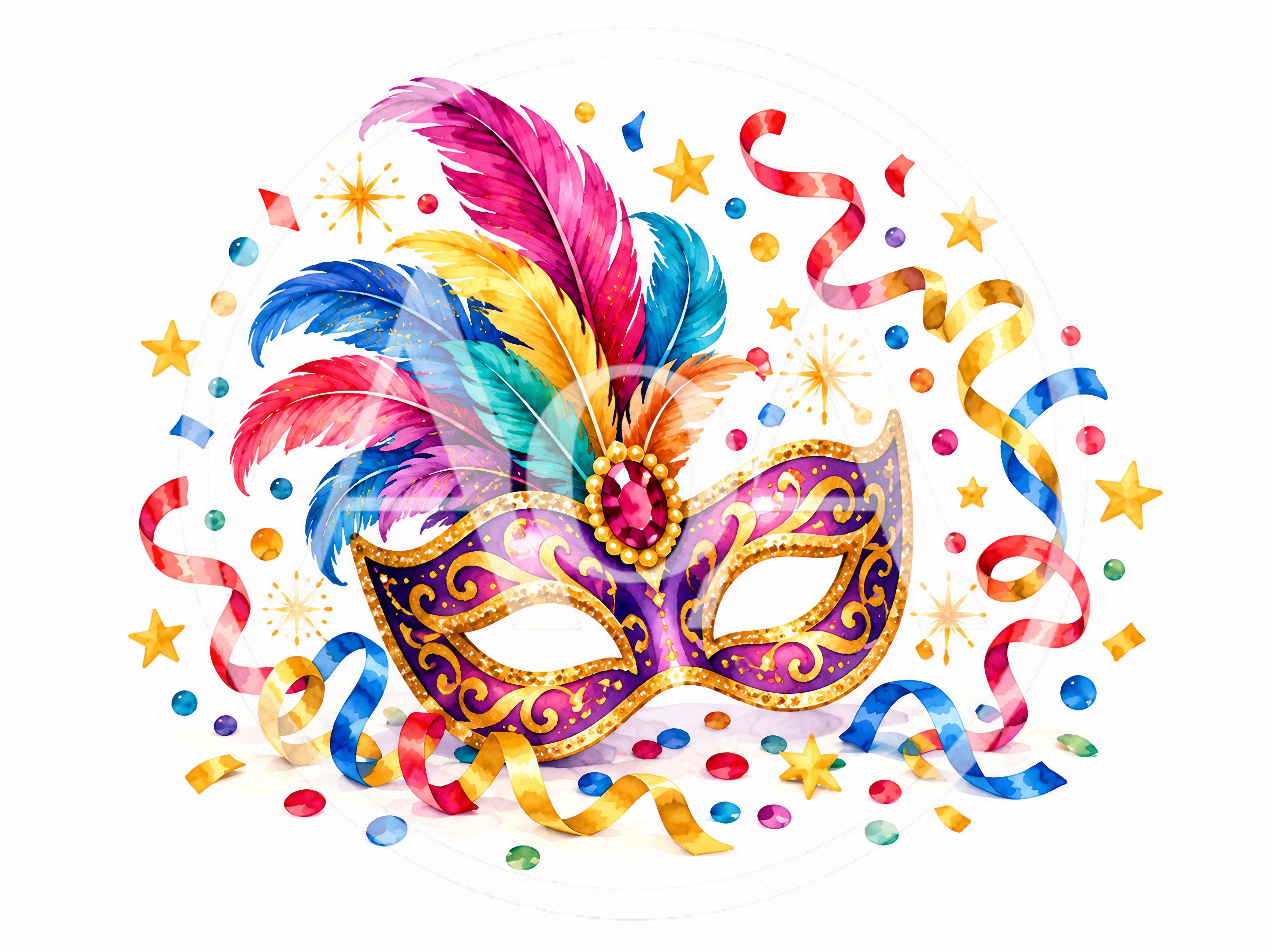 Festive Mardi Gras Masquerade Mask With Colorful Feathers