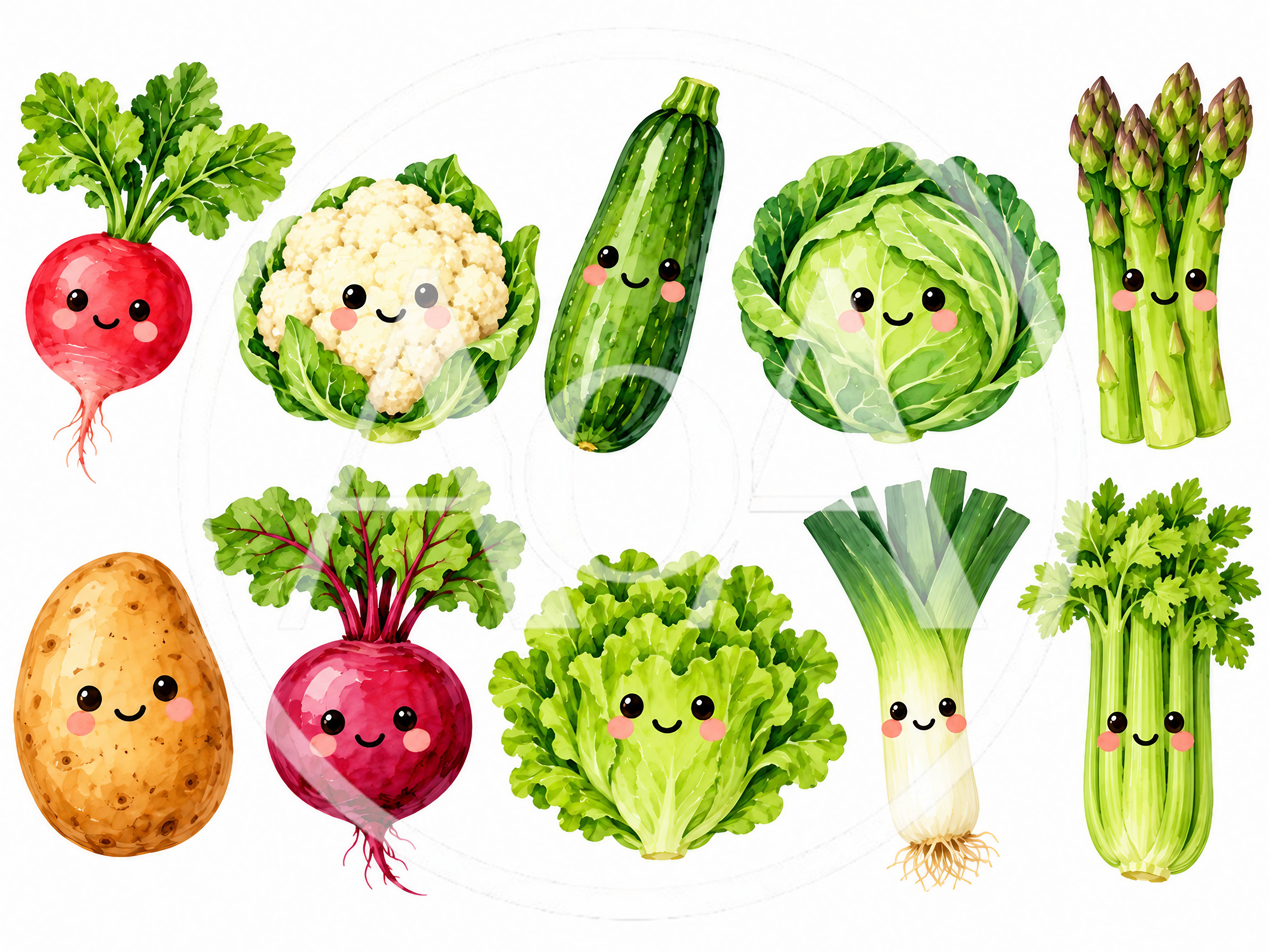 Cute Cartoon Vegetable Characters Set