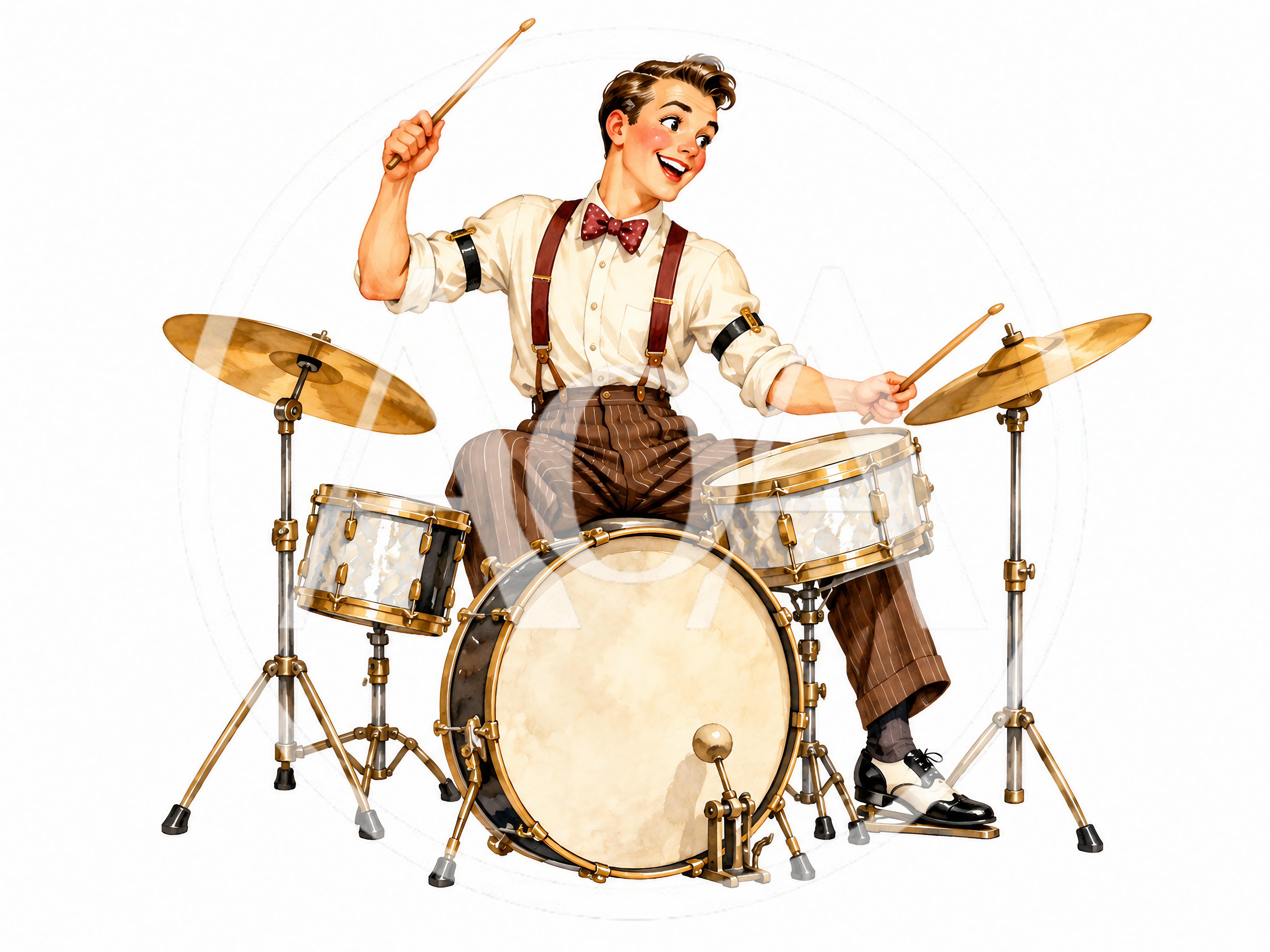 Vintage Style Drummer Playing A Drum Kit