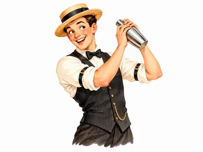Vintage Style Bartender Shaking A Cocktail Shaker