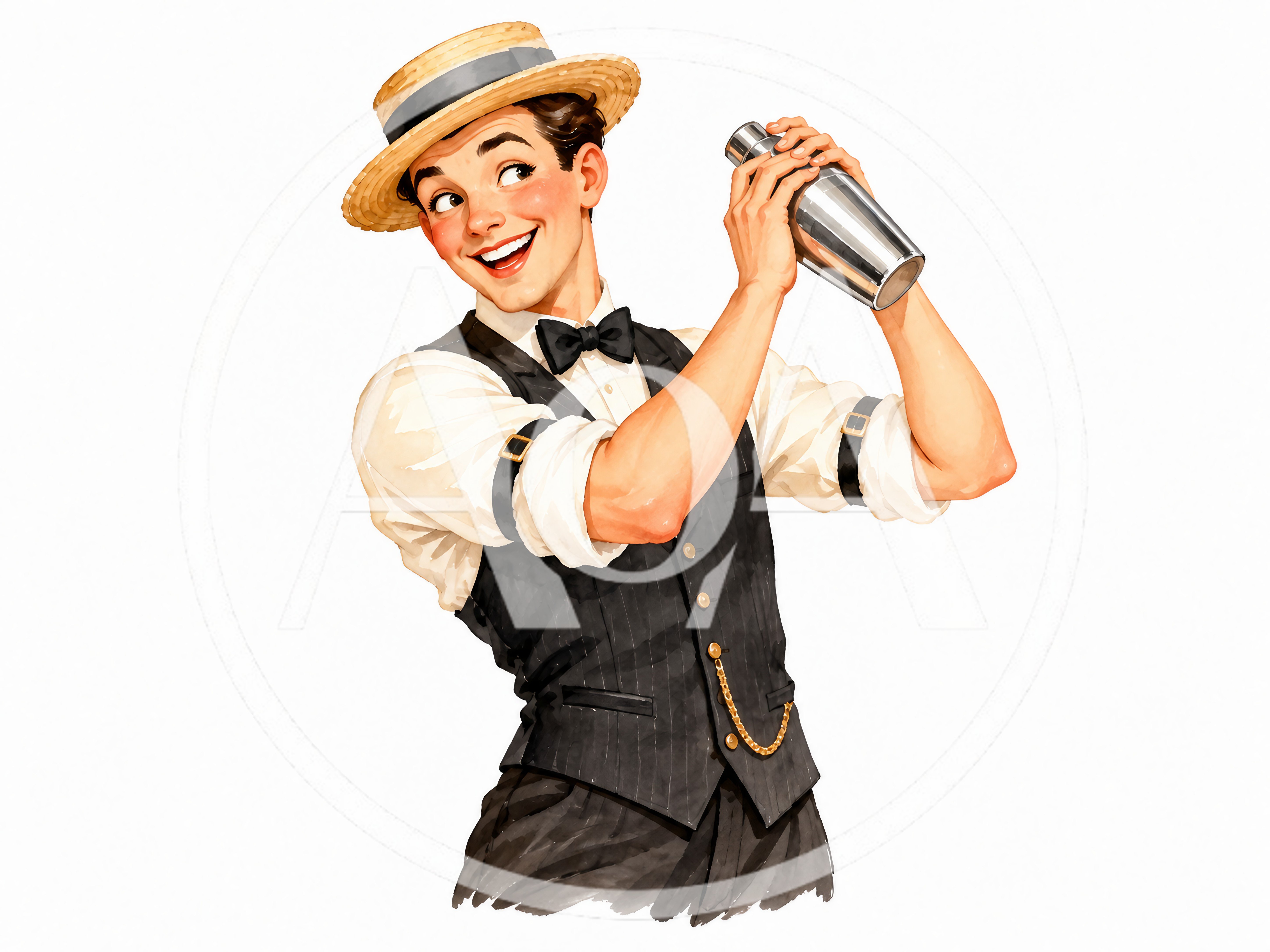Vintage Style Bartender Shaking A Cocktail Shaker