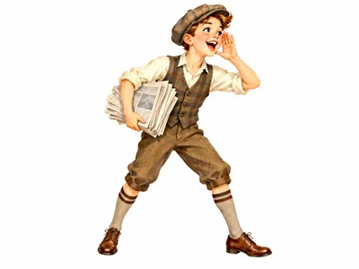 Vintage Illustration Of A Young Newspaper Delivery Boy