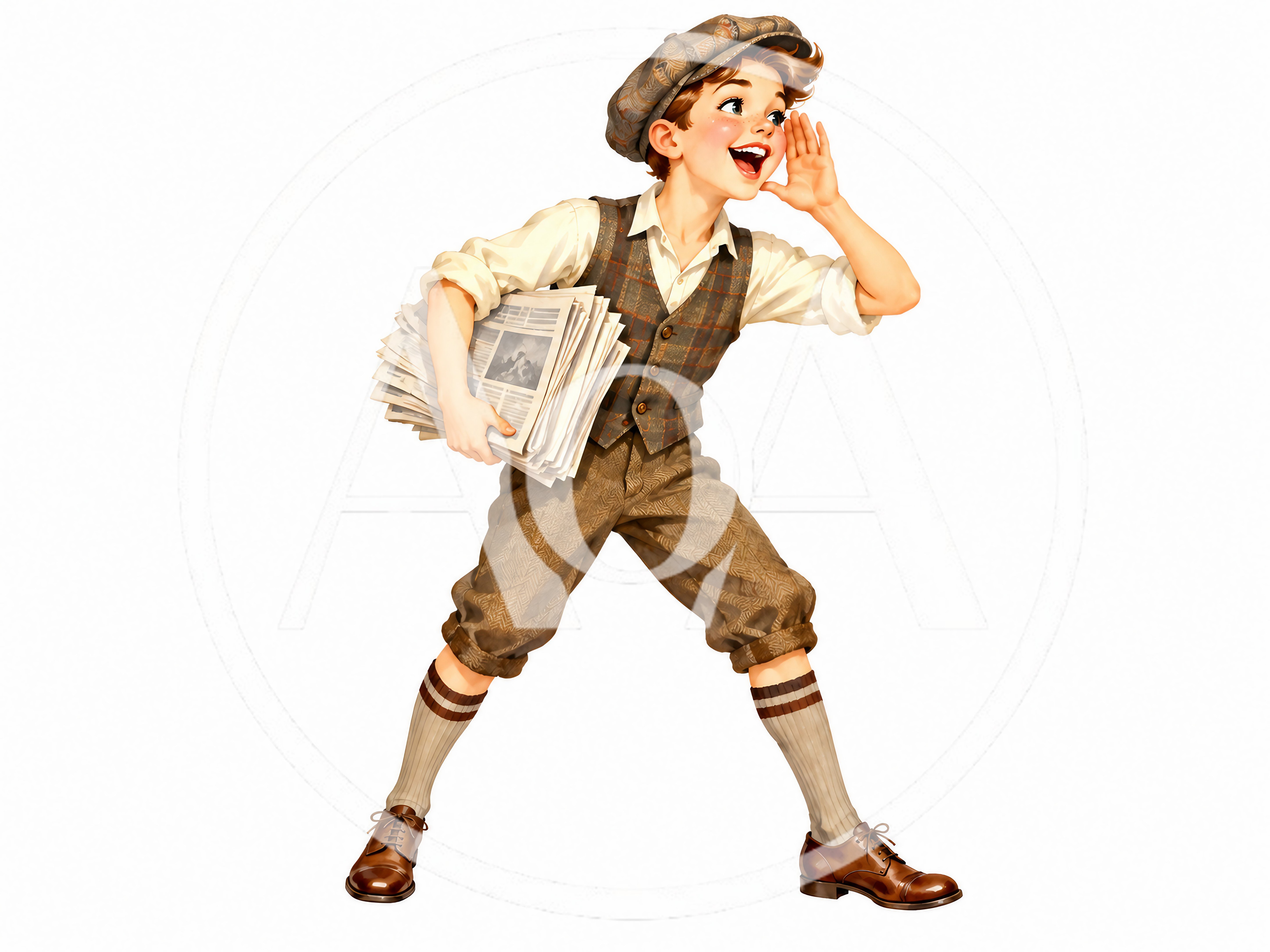 Vintage Illustration Of A Young Newspaper Delivery Boy