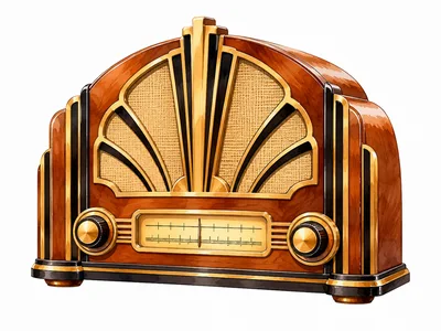 Vintage Art Deco Style Wooden Radio Receiver