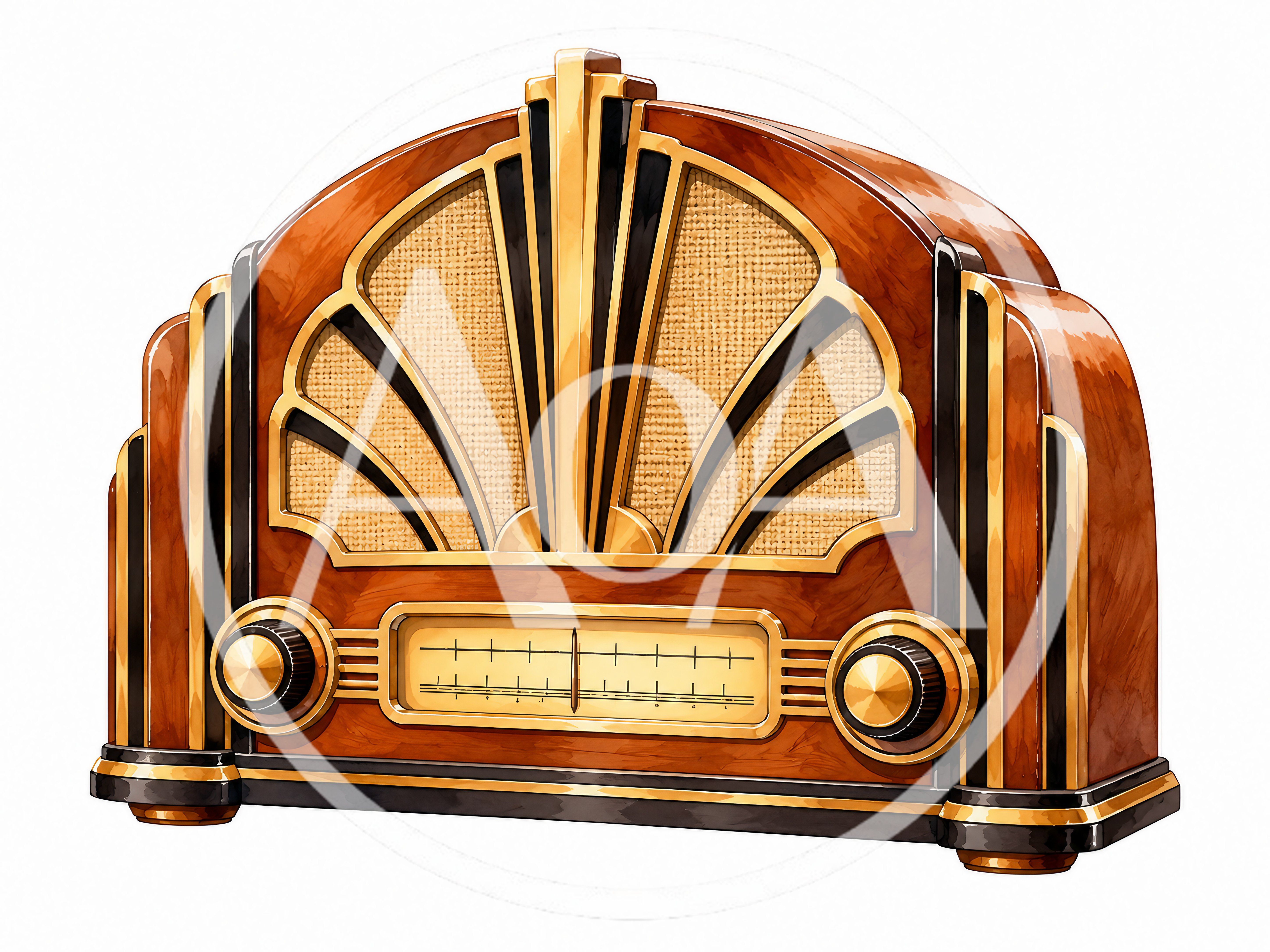 Vintage Art Deco Style Wooden Radio Receiver