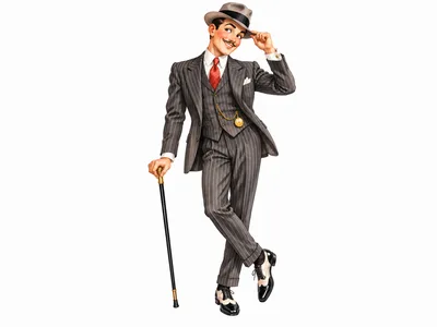 Dapper Gentleman In Vintage Pinstripe Suit With Cane