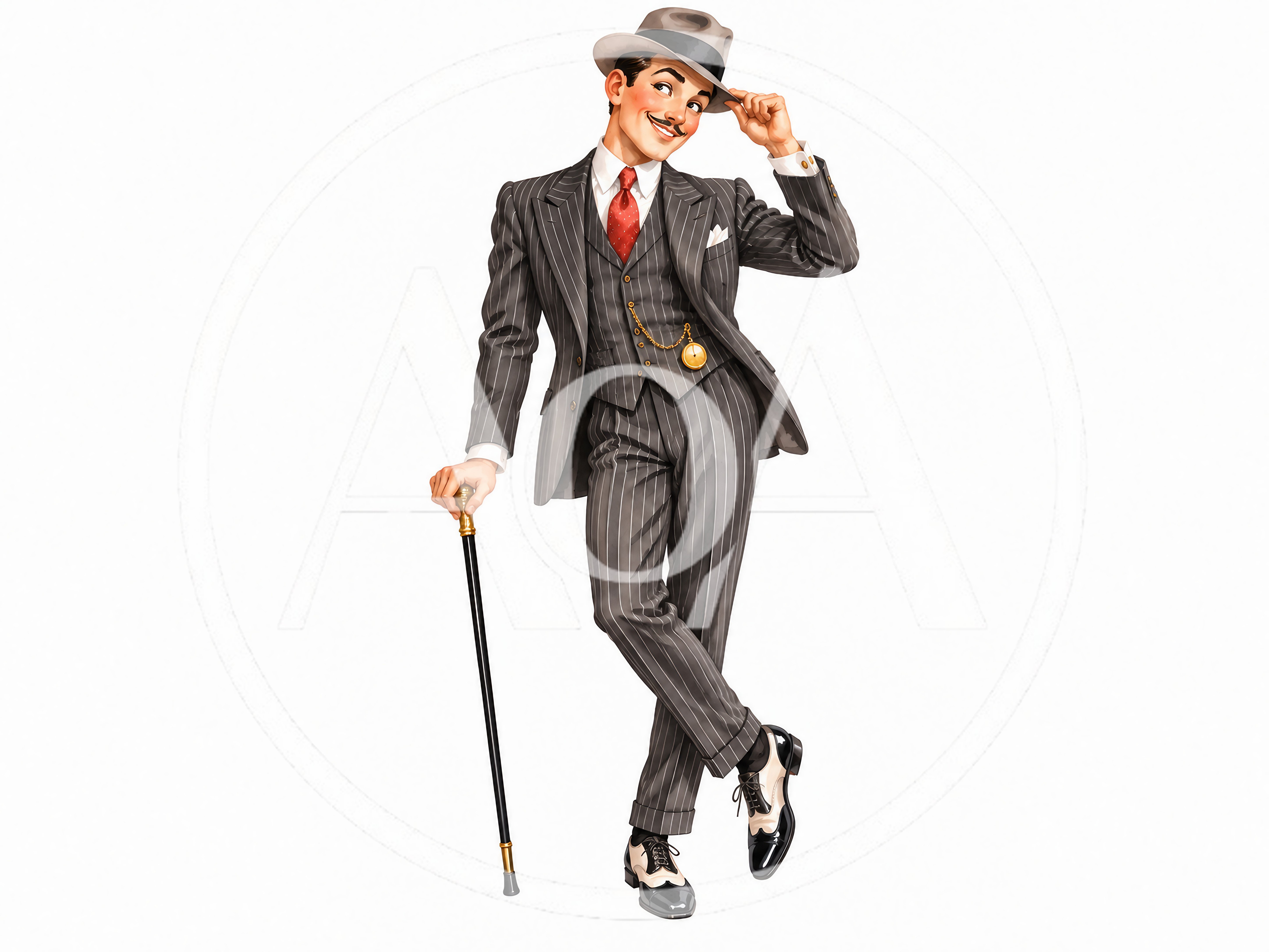 Dapper Gentleman In Vintage Pinstripe Suit With Cane