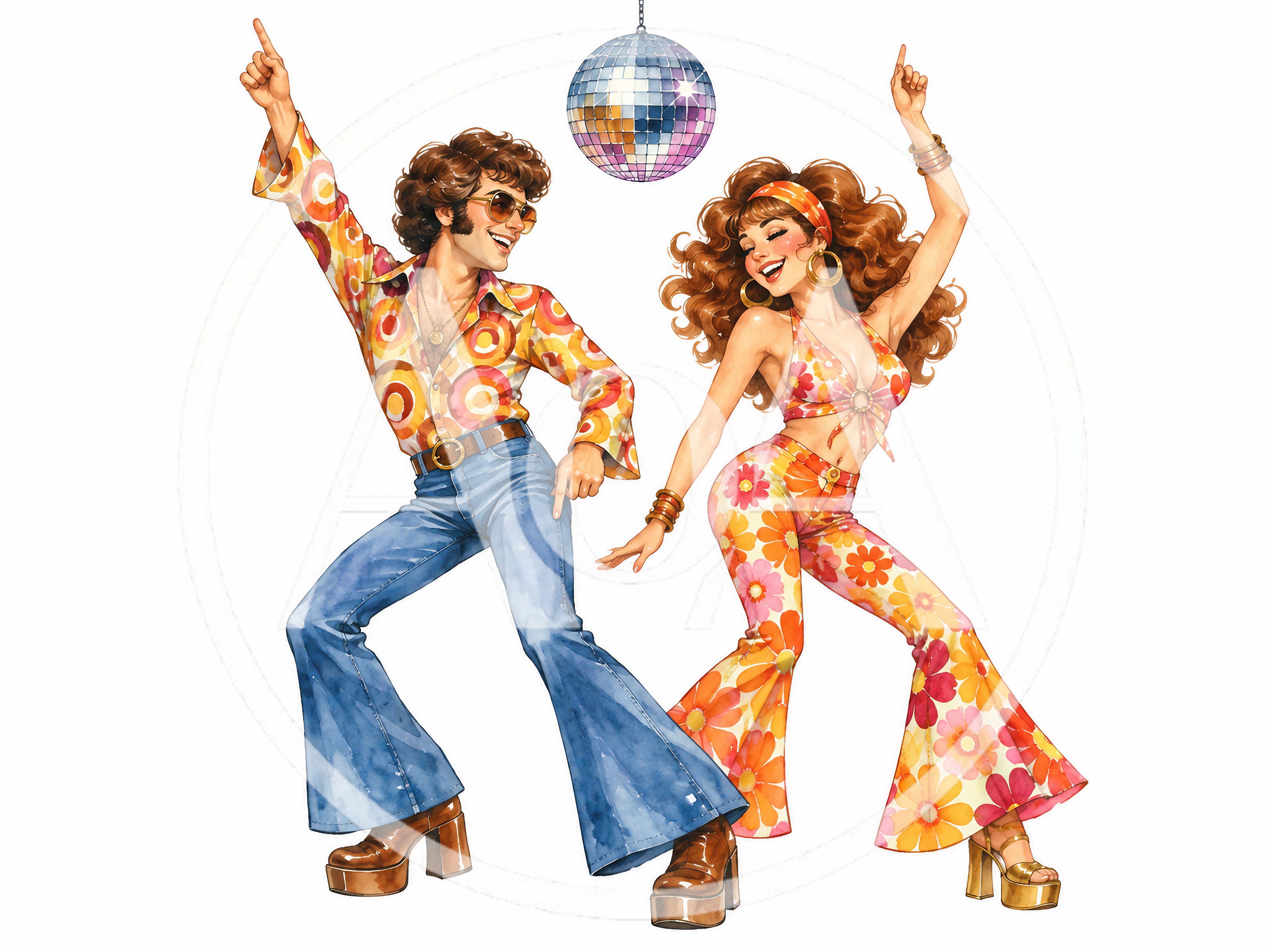 Retro Disco Dancers In Seventies Fashion