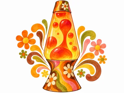 Retro 1970s Style Lava Lamp With Floral Patterns
