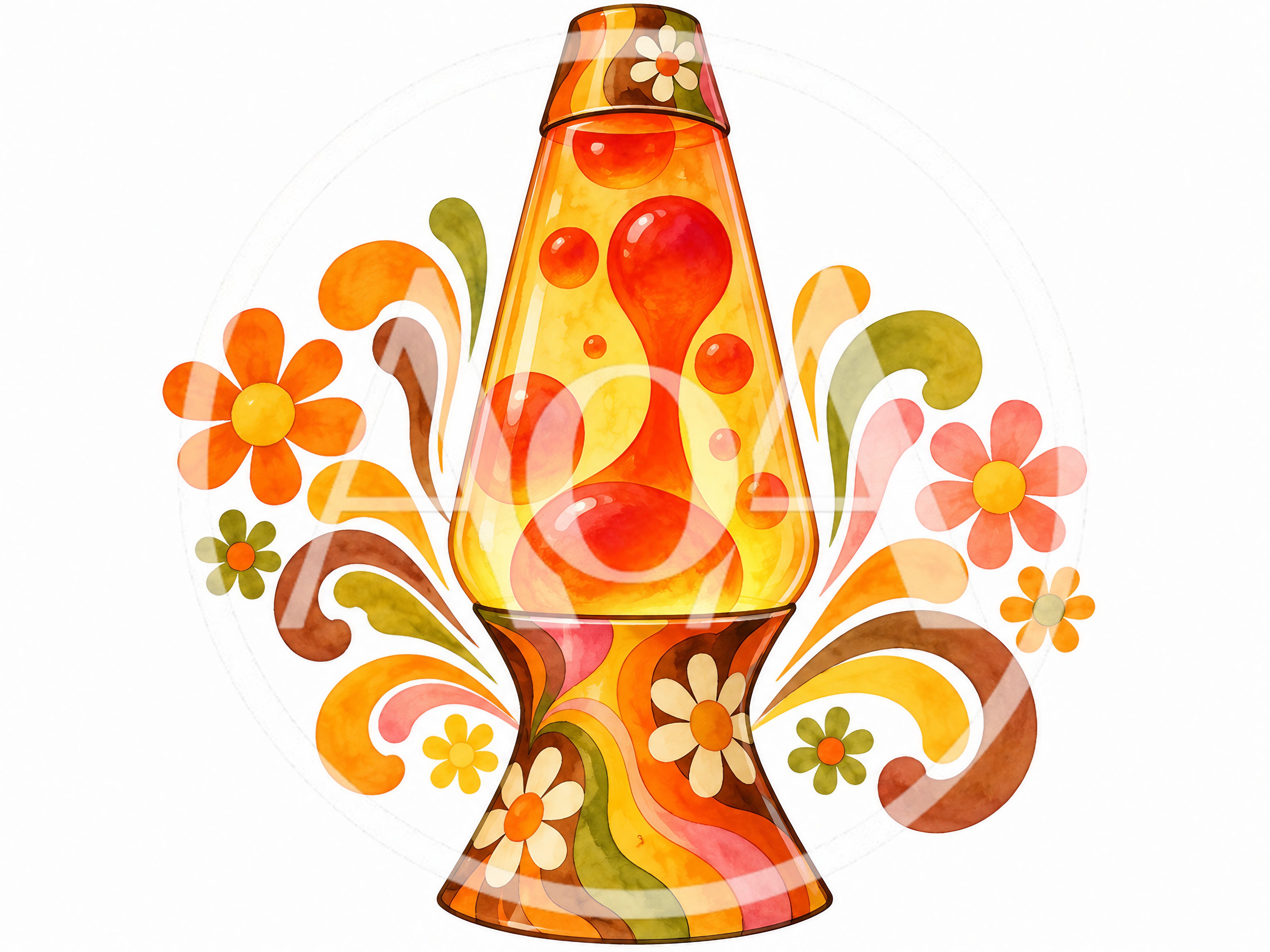 Retro 1970s Style Lava Lamp With Floral Patterns