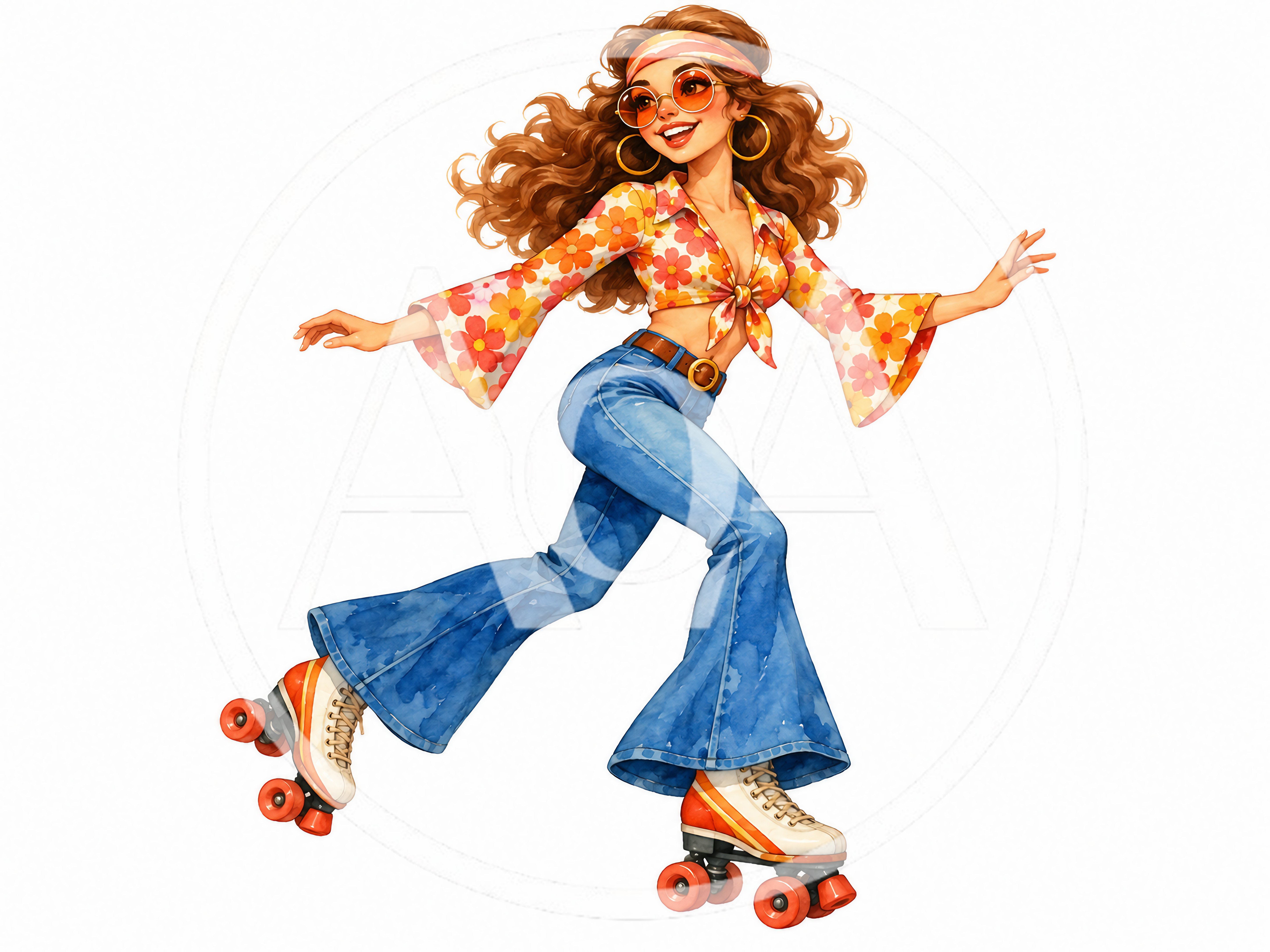 Retro Roller Skating Girl In Seventies Fashion