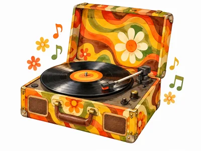 Vintage Retro Suitcase Record Player With Floral Pattern