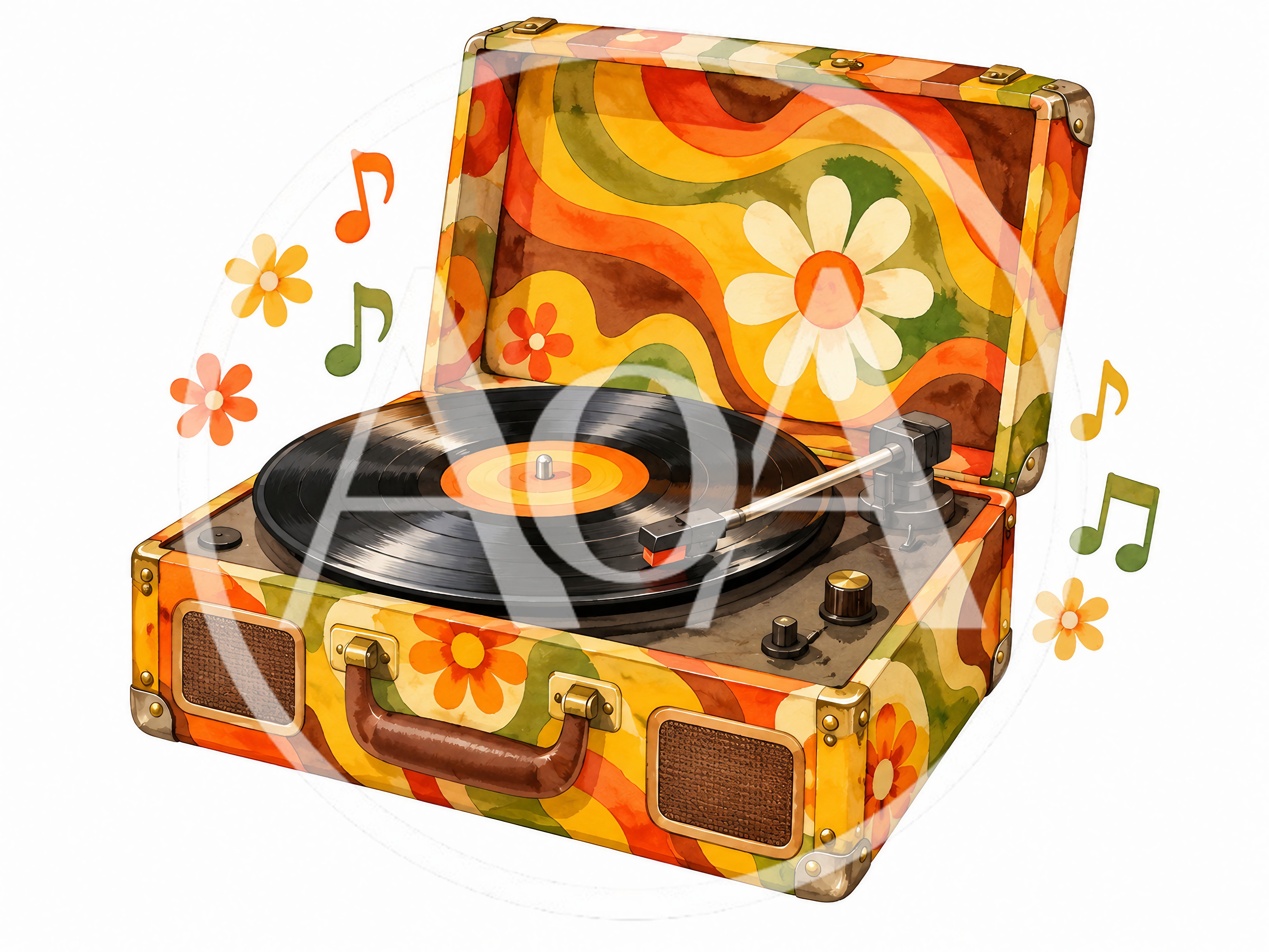 Vintage Retro Suitcase Record Player With Floral Pattern