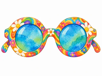 Psychedelic Hippie Style Round Sunglasses Illustration