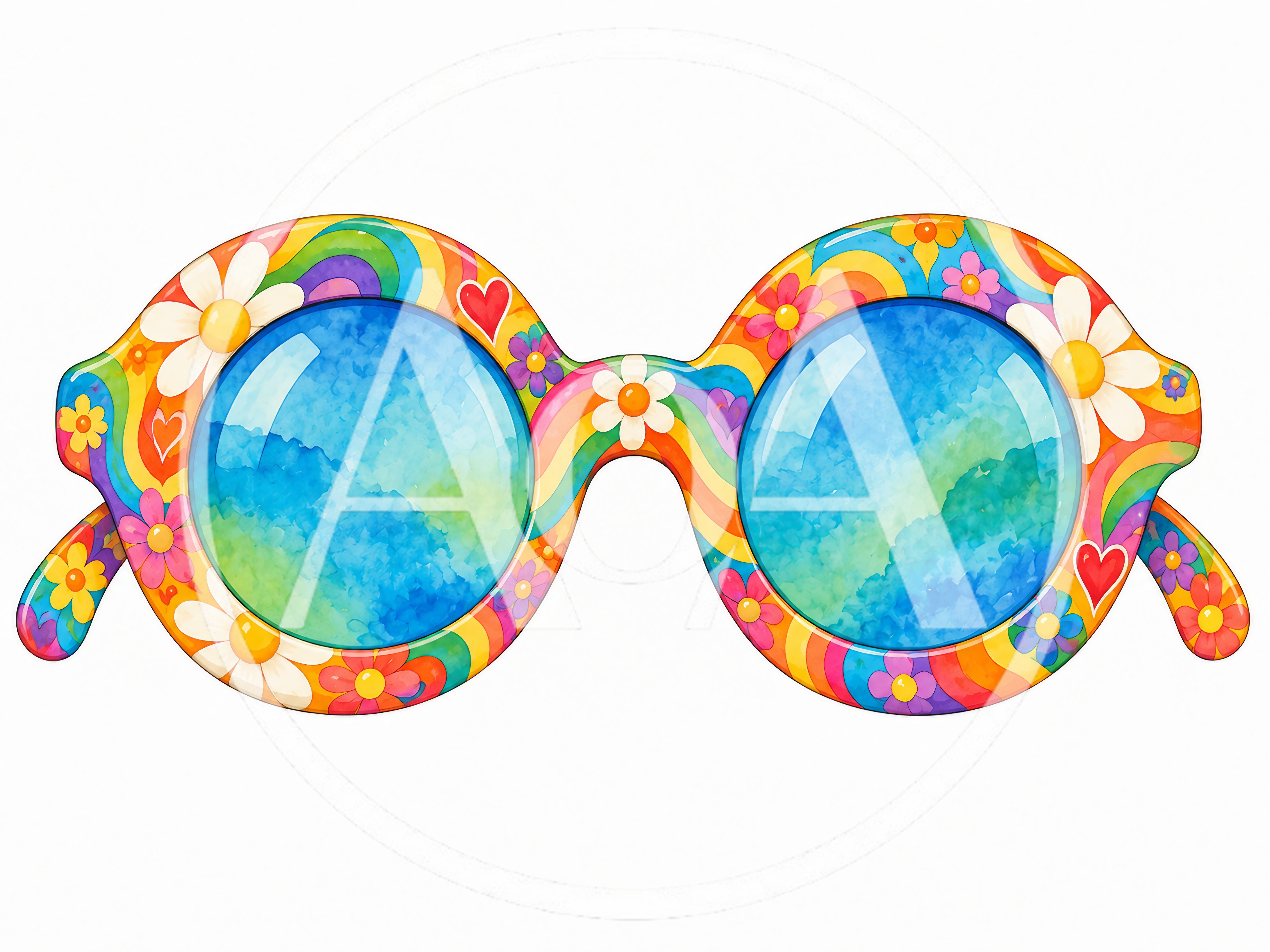 Psychedelic Hippie Style Round Sunglasses Illustration