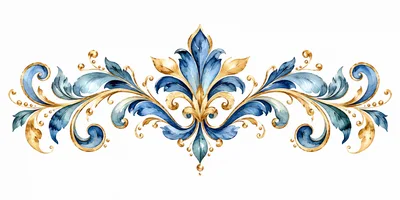 Elegant Blue And Gold Watercolor Floral Ornament