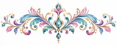 Watercolor Floral Damask Ornament Decorative Border