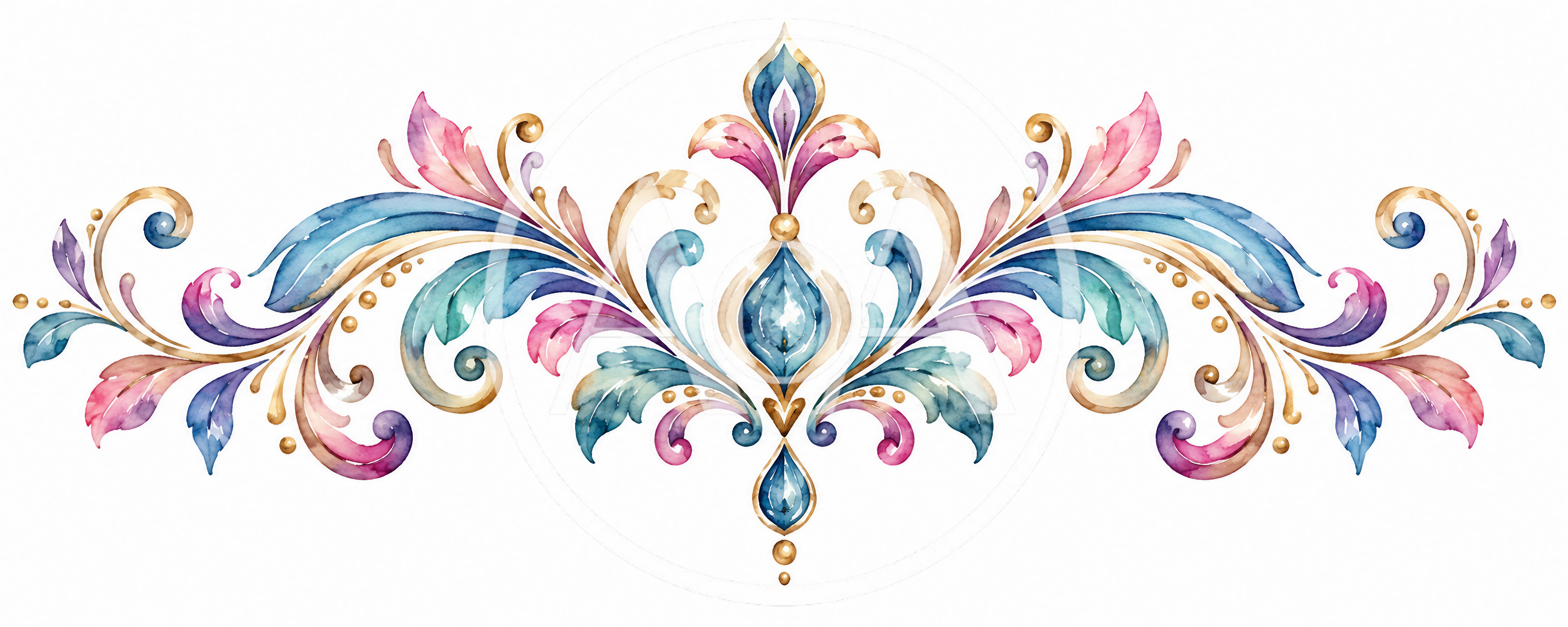 Watercolor Floral Damask Ornament Decorative Border