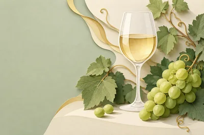 Glass of White Wine with Fresh Grapes