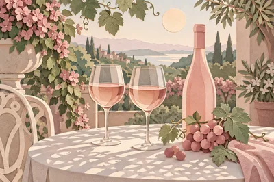 Two Glasses Of Rose Wine On A Mediterranean Terrace