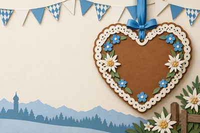 Oktoberfest Gingerbread Heart Decoration With Alpine Landscape