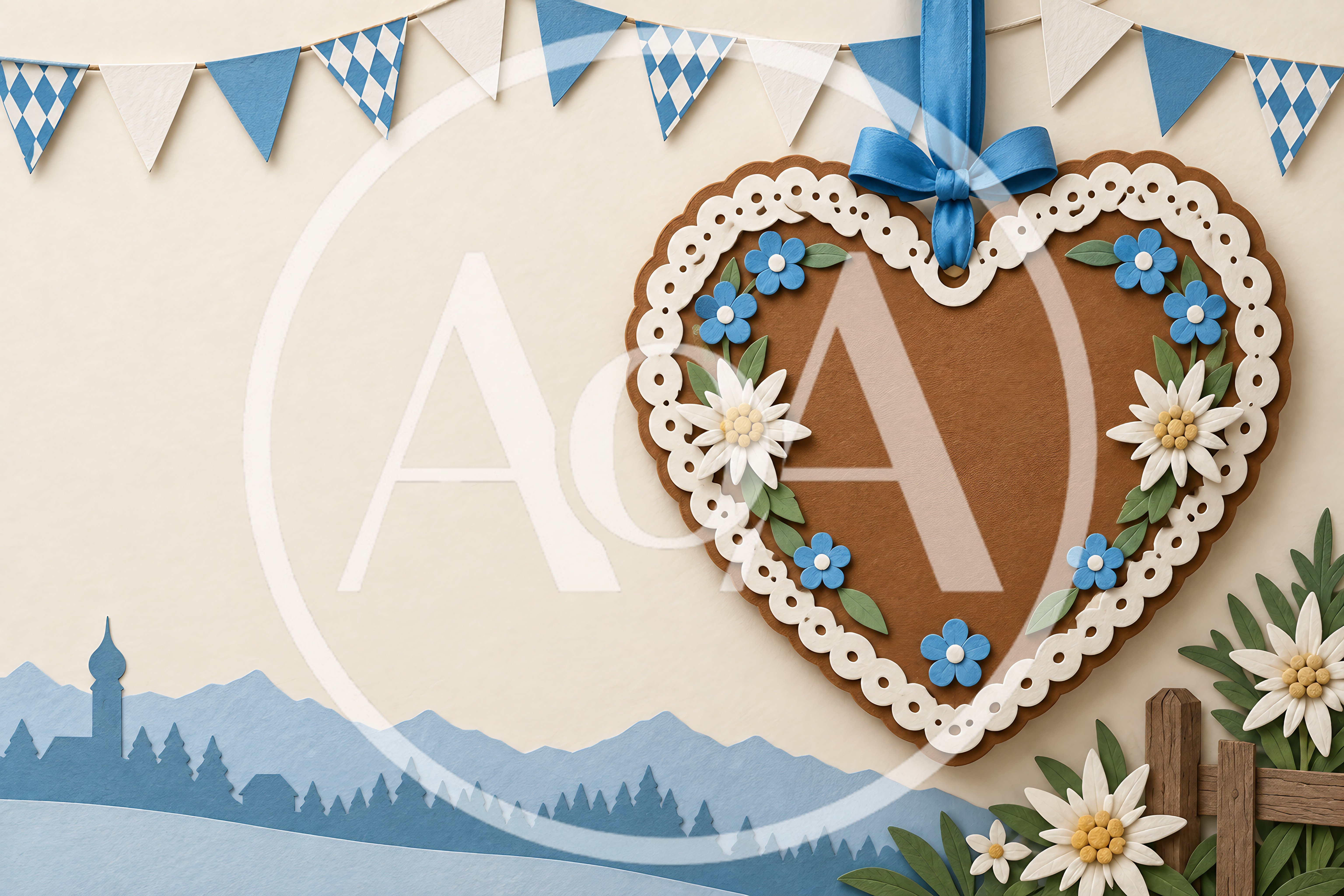 Oktoberfest Gingerbread Heart Decoration With Alpine Landscape