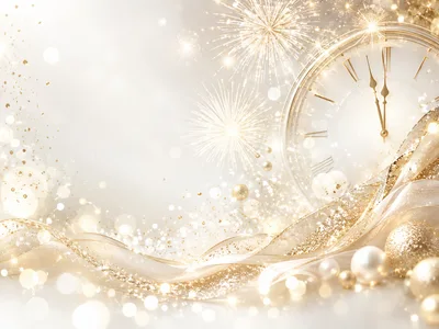 Elegant New Year Celebration Background With Clock And Fireworks