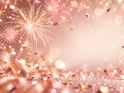 Festive Rose Gold Fireworks And Confetti Background