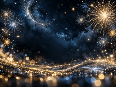Golden Fireworks Over A Sparkling Night Sky Background
