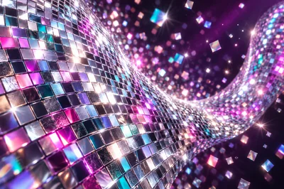Abstract Wavy Disco Ball Surface With Floating Reflective Tiles