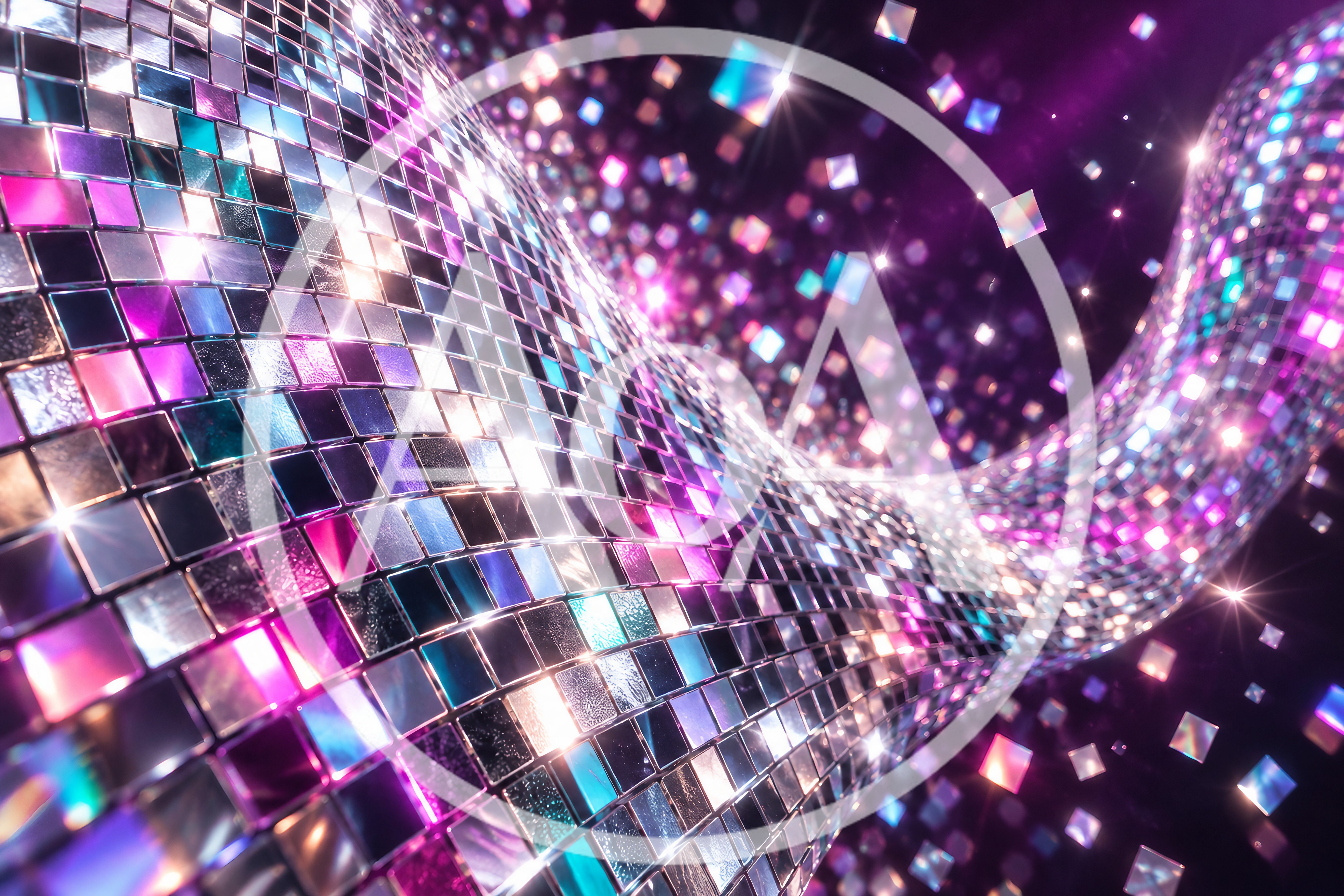 Abstract Wavy Disco Ball Surface With Floating Reflective Tiles