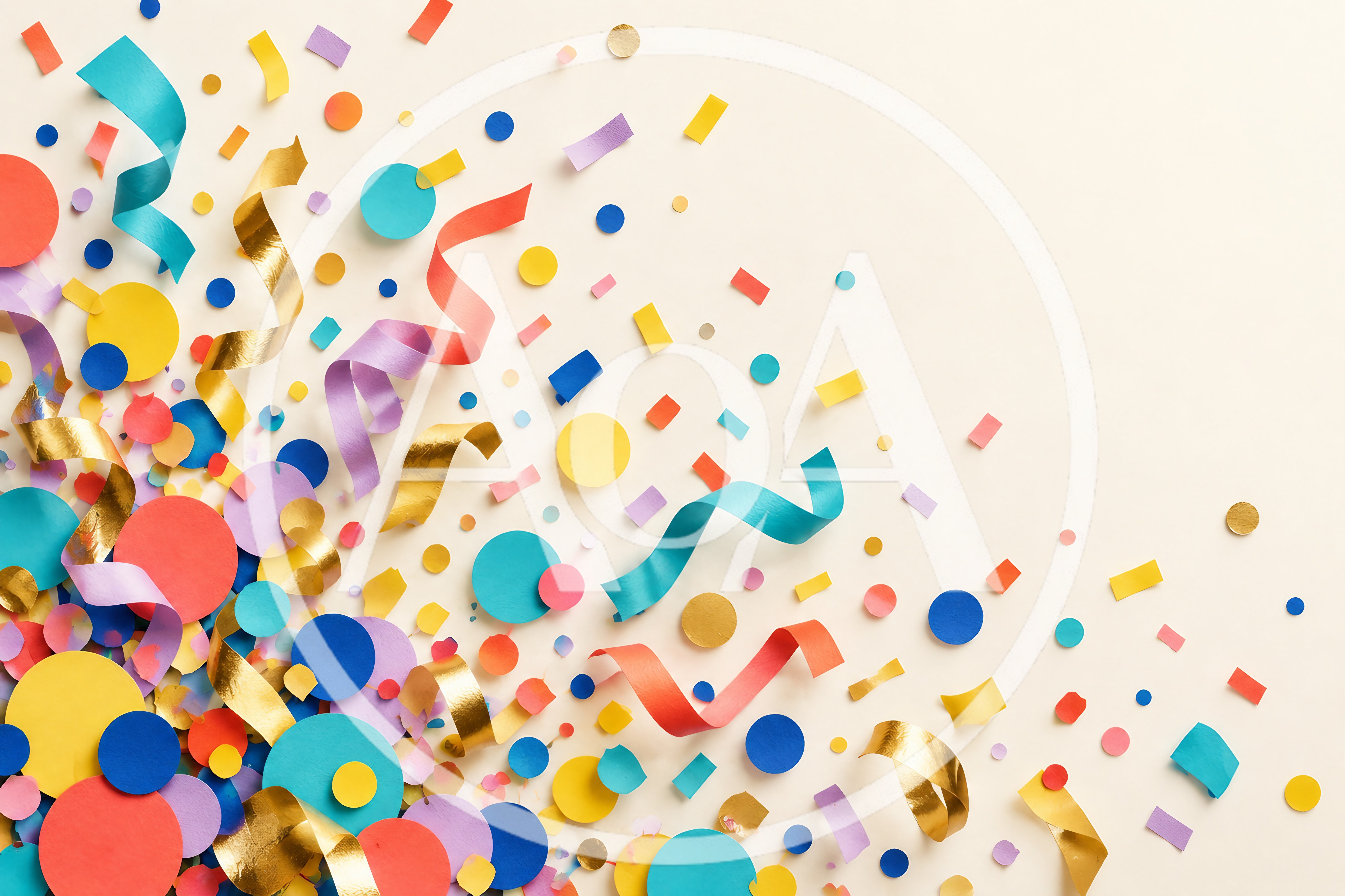 Colorful Party Confetti and Ribbons on Cream Background