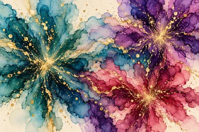 Abstract Alcohol Ink Background With Gold Veins