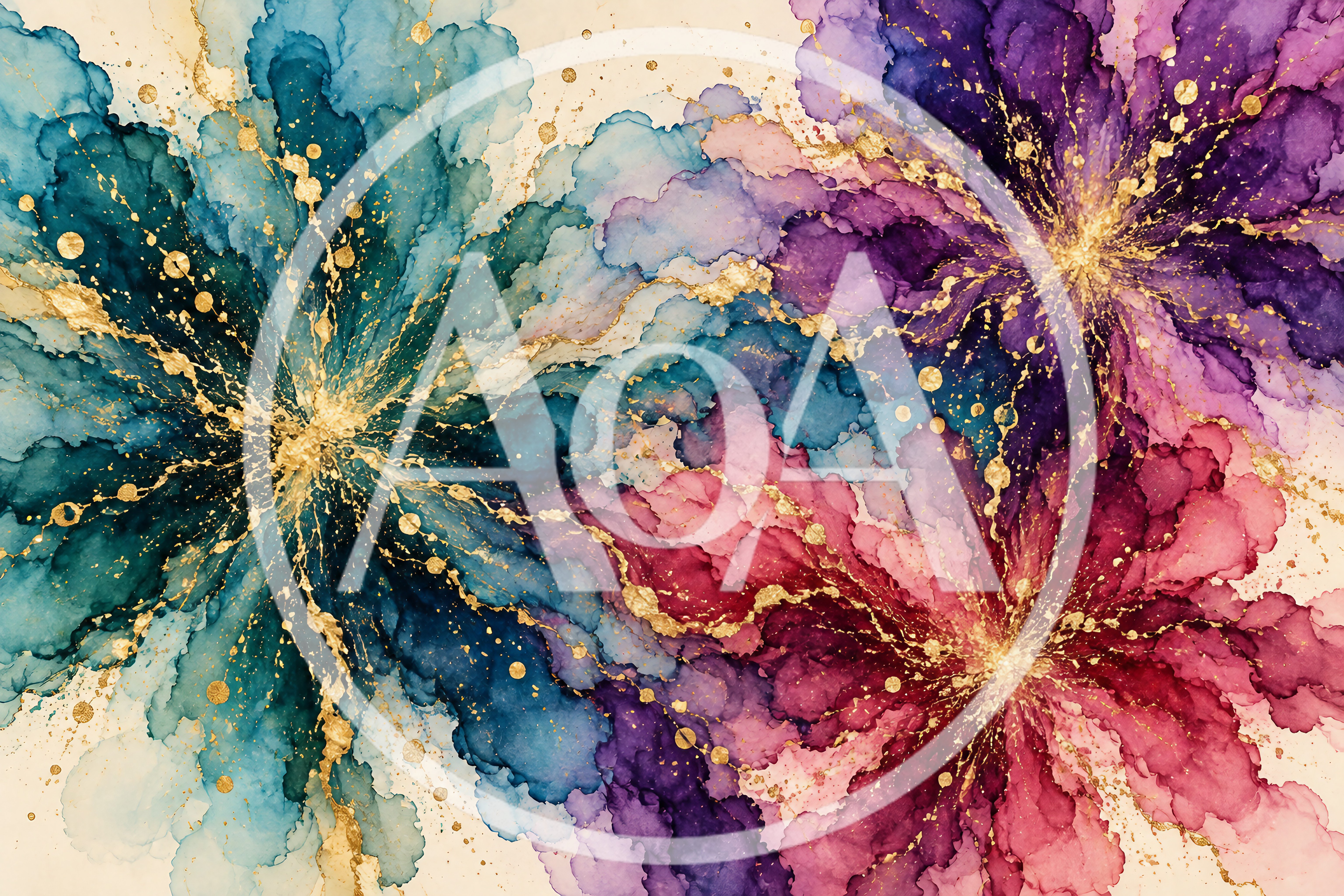 Abstract Alcohol Ink Background With Gold Veins