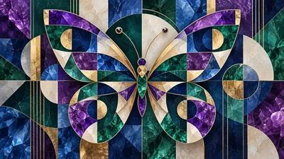 Art Deco Butterfly Mosaic With Marble And Gold Texture