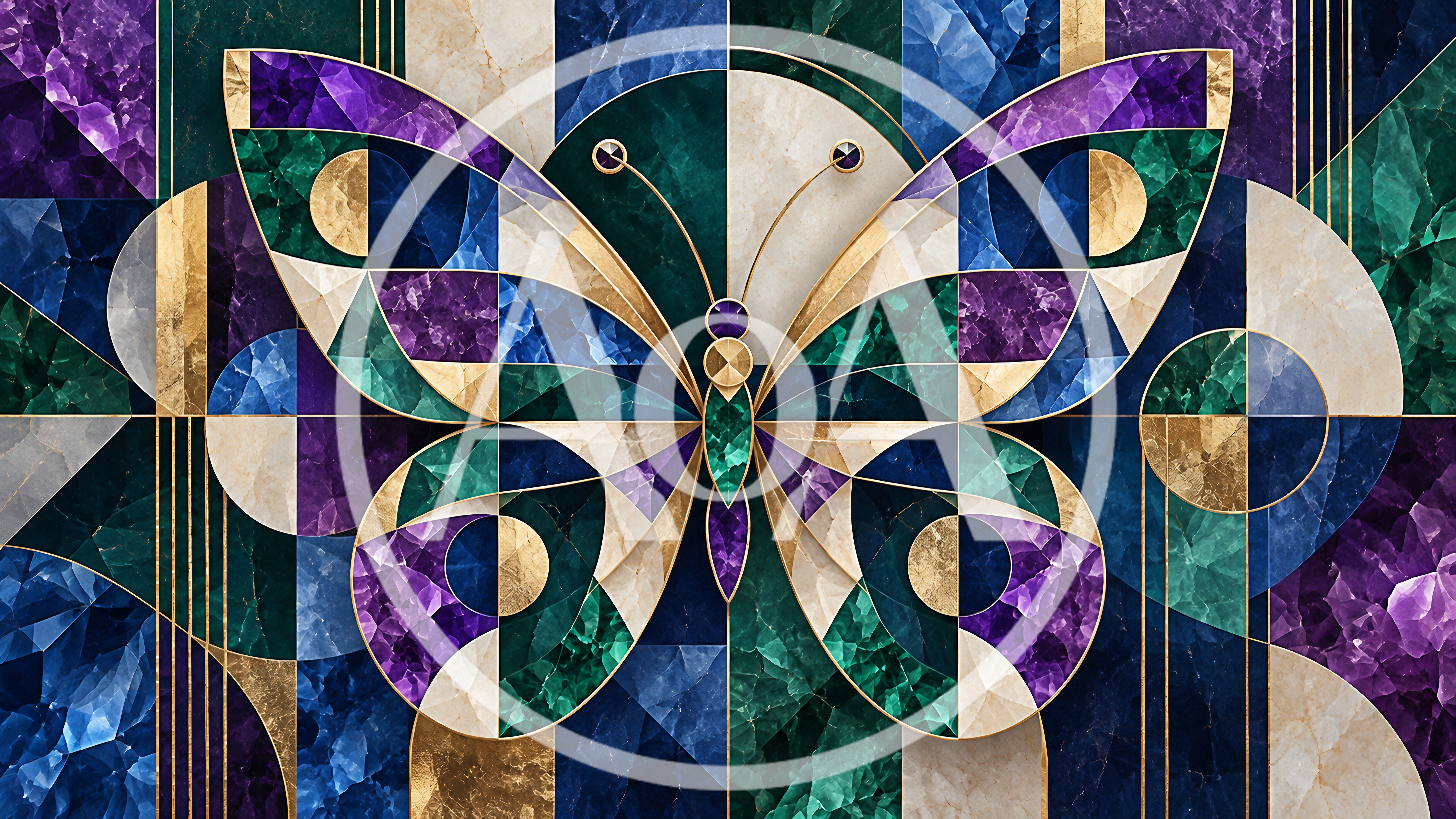 Art Deco Butterfly Mosaic With Marble And Gold Texture