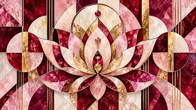 Art Deco Lotus Flower Geometric Marble Pattern
