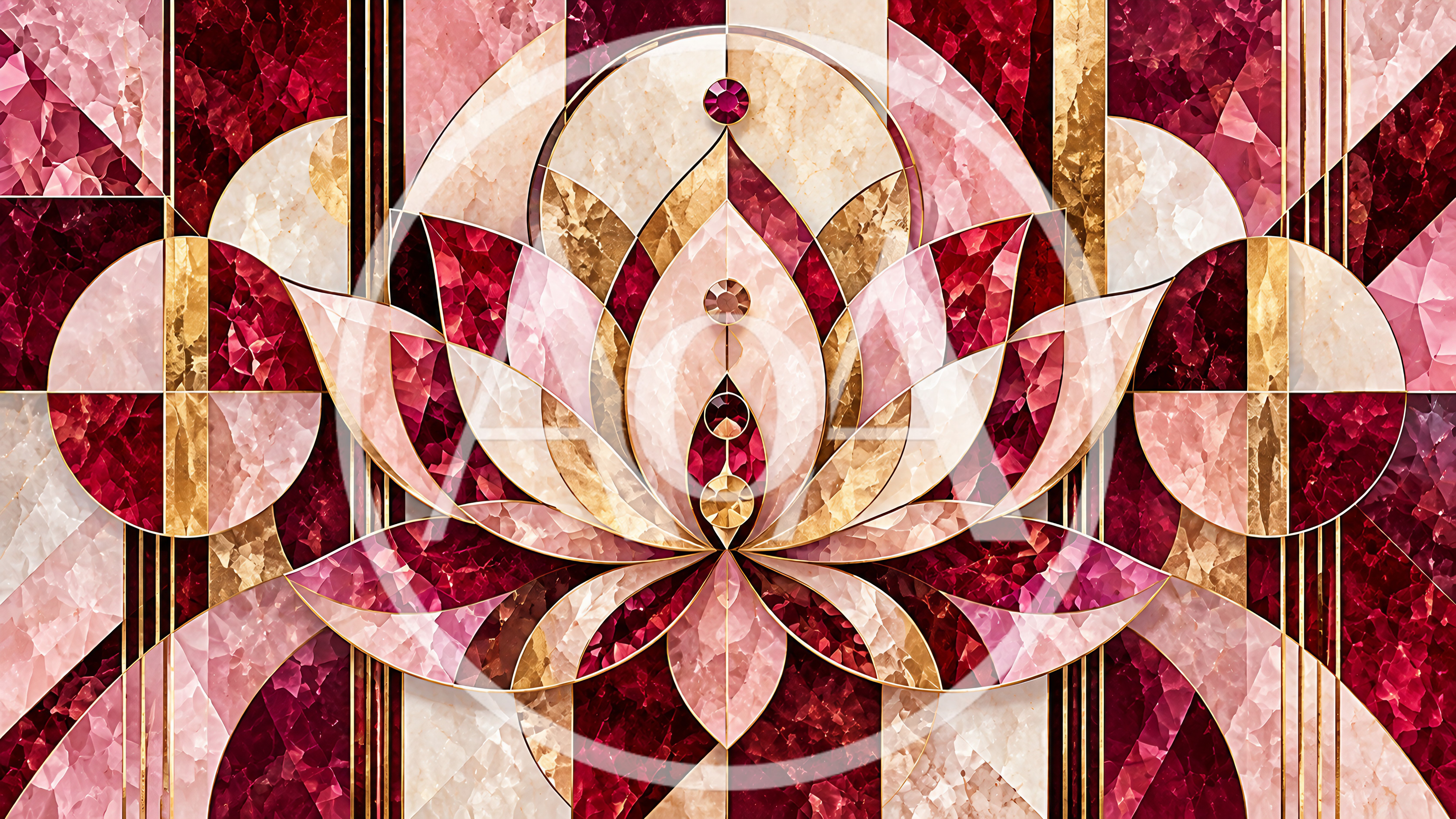 Art Deco Lotus Flower Geometric Marble Pattern