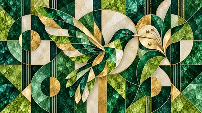 Art Deco Hummingbird Mosaic With Geometric Patterns