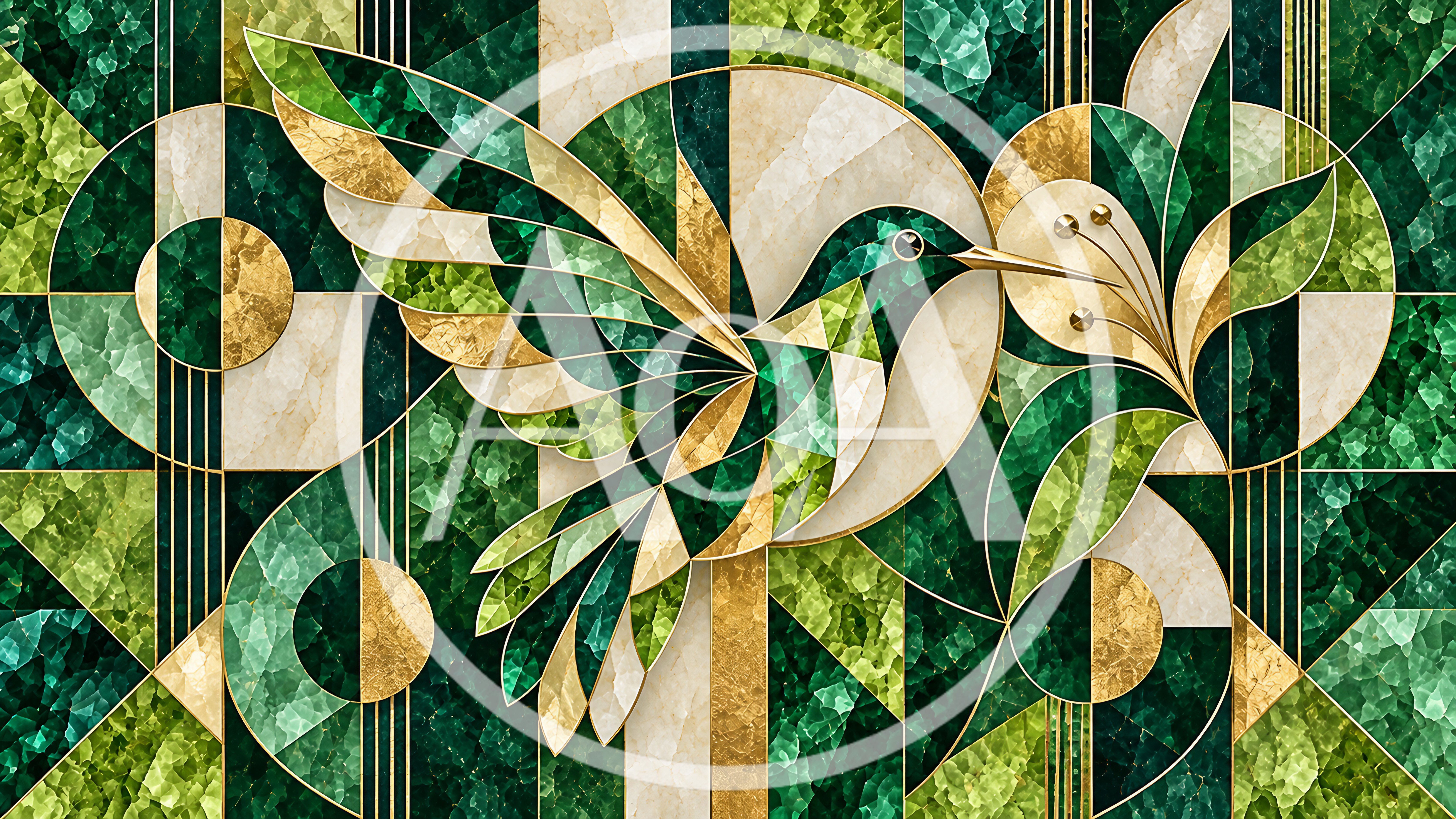 Art Deco Hummingbird Mosaic With Geometric Patterns