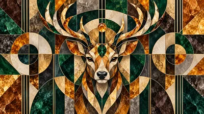 Geometric Art Deco Deer Portrait With Marble Textures
