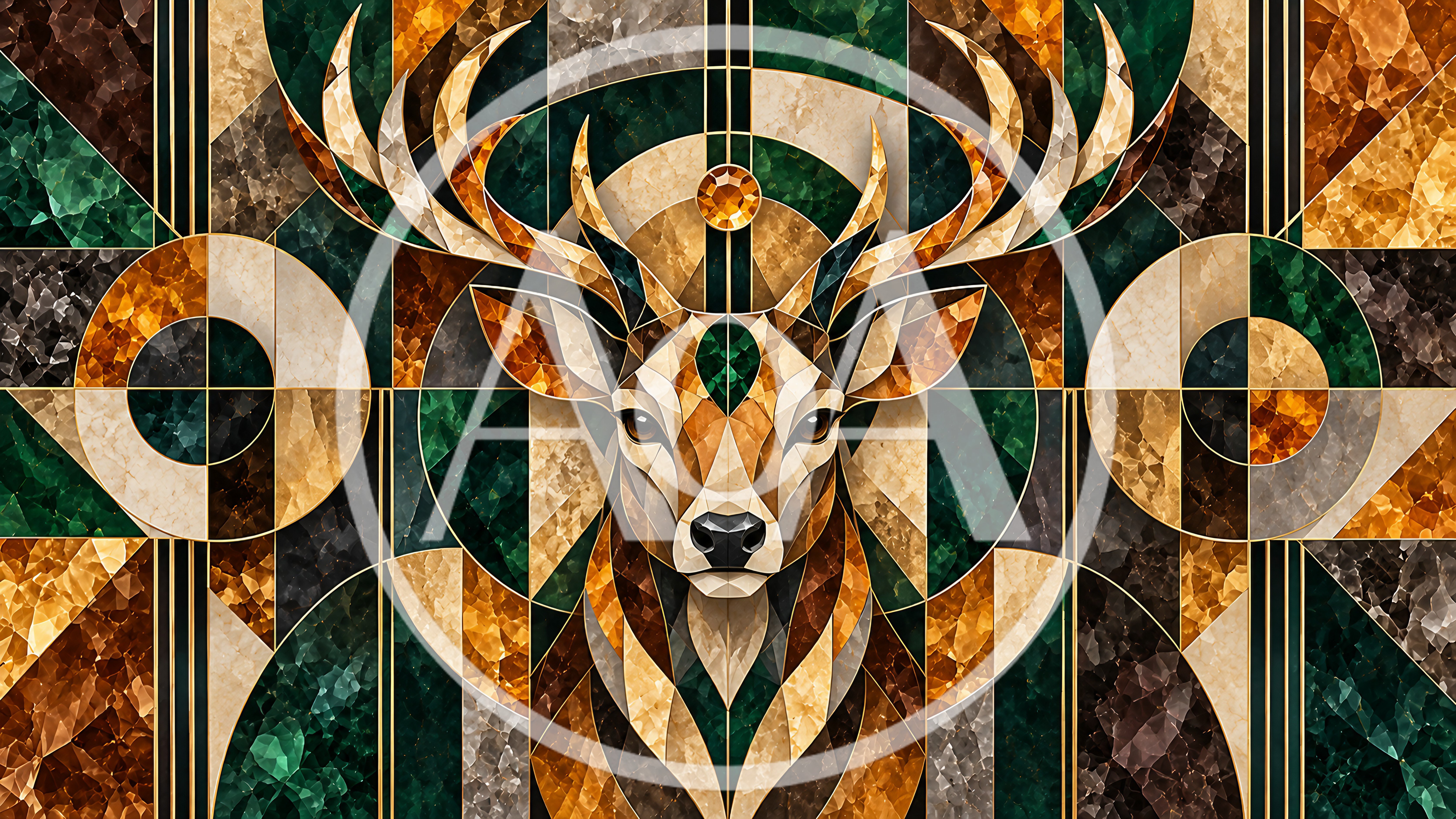 Geometric Art Deco Deer Portrait With Marble Textures