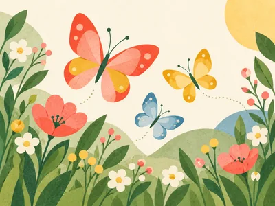 Colorful Butterflies Flying Over A Spring Meadow
